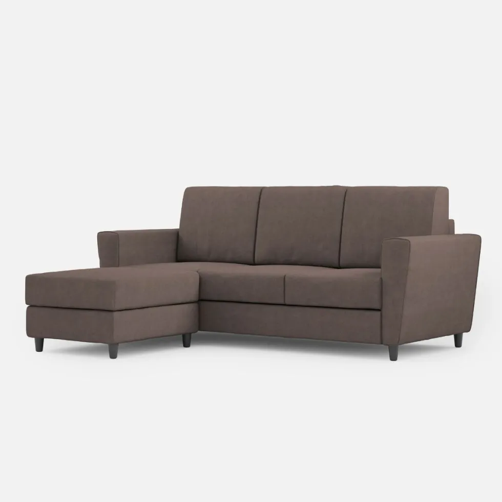 Divano 212x85cm design a tre posti con piedini in legno e pouf idrorepellente talpa DI39