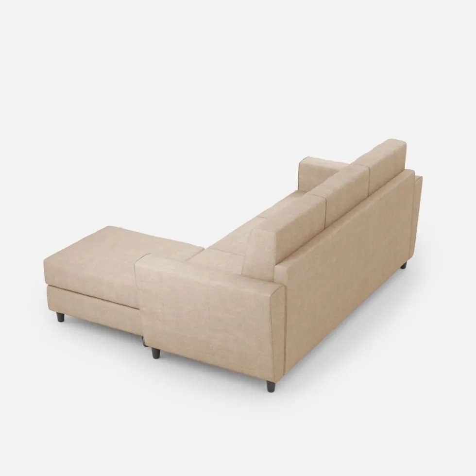 Divano 212x85cm design a tre posti con piedini in legno e pouf idrorepellente beige DI39