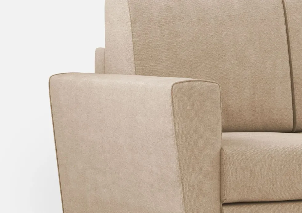 Divano 212x85cm design a tre posti con piedini in legno e pouf idrorepellente beige DI39