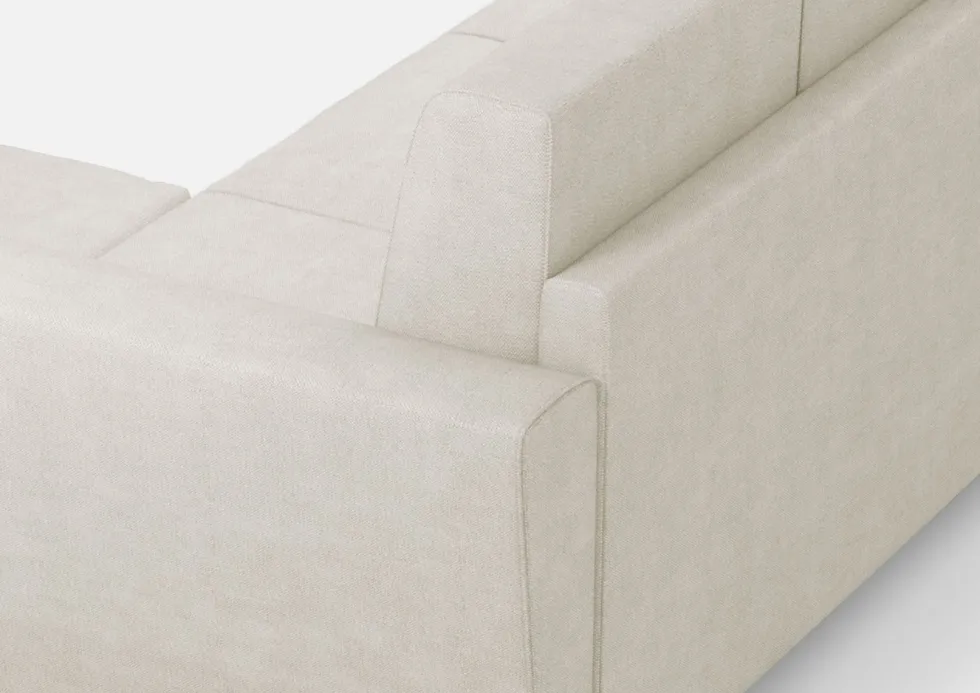 Divano 212x85cm design a tre posti con piedini in legno e pouf idrorepellente bianco latte DI39