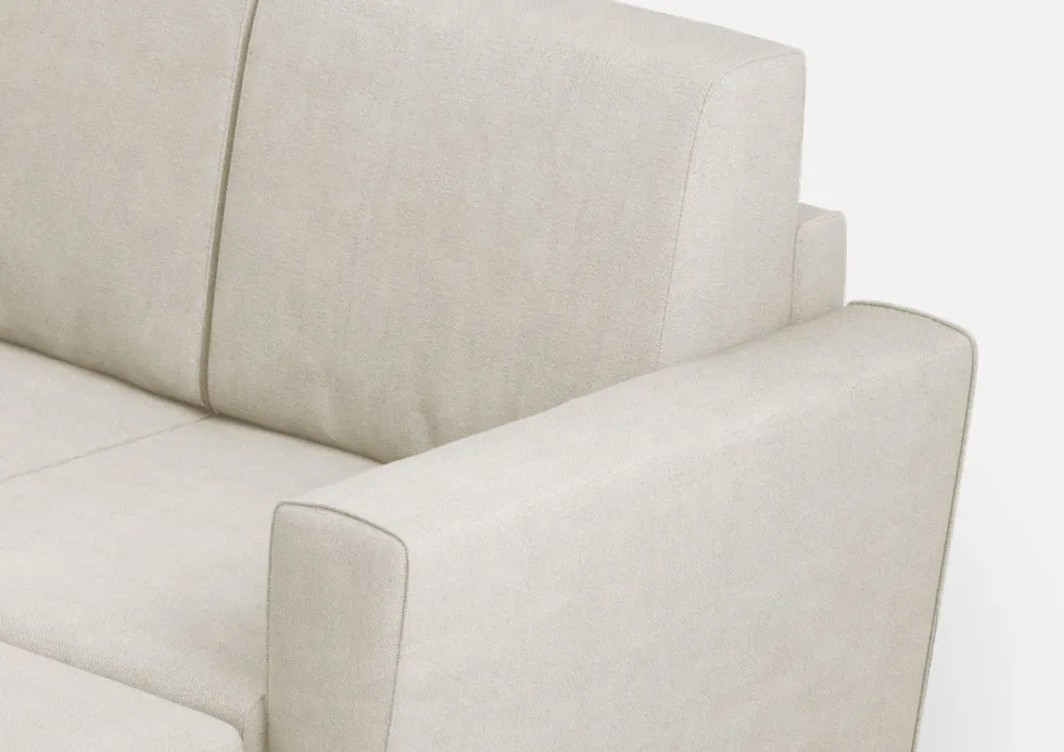 Divano 212x85cm design a tre posti con piedini in legno e pouf idrorepellente bianco latte DI39