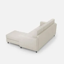 Divano 212x85cm design a tre posti con piedini in legno e pouf idrorepellente bianco latte DI39