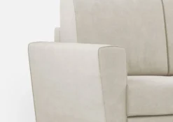 Divano 212x85cm design a tre posti con piedini in legno e pouf idrorepellente bianco latte DI39