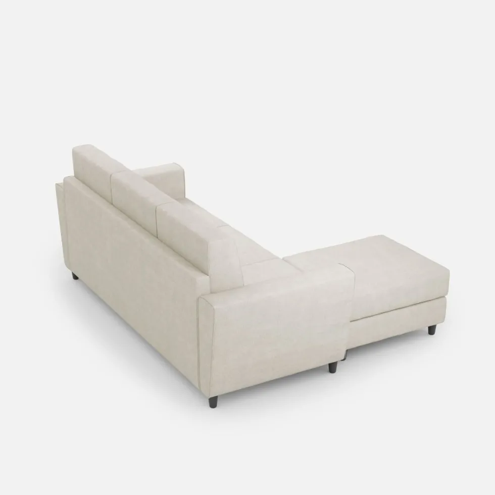 Divano 212x85cm design a tre posti con piedini in legno e pouf idrorepellente bianco latte DI39