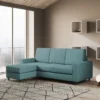Divano 208x85cm design a tre posti con bracciolo moderno quadrato e pouf blu petrolio DI17