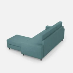 Divano 208x85cm design a tre posti con bracciolo moderno quadrato e pouf blu petrolio DI17