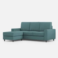Divano 208x85cm design a tre posti con bracciolo moderno quadrato e pouf blu petrolio DI17