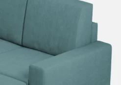 Divano 208x85cm design a tre posti con bracciolo moderno quadrato e pouf blu petrolio DI17