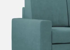 Divano 208x85cm design a tre posti con bracciolo moderno quadrato e pouf blu petrolio DI17