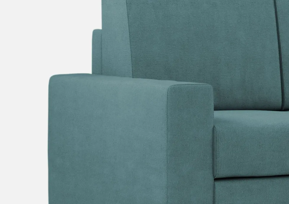 Divano 208x85cm design a tre posti con bracciolo moderno quadrato e pouf blu petrolio DI17