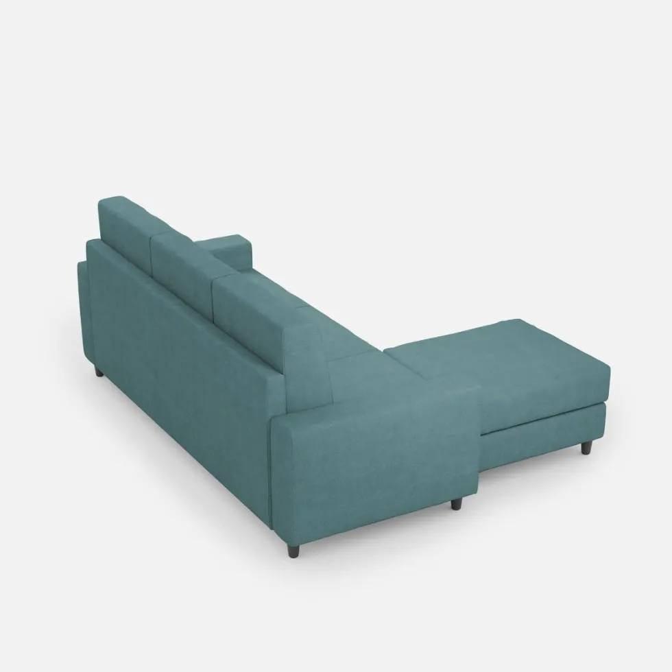 Divano 208x85cm design a tre posti con bracciolo moderno quadrato e pouf blu petrolio DI17