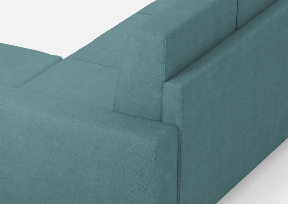 Divano 208x85cm design a tre posti con bracciolo moderno quadrato e pouf blu petrolio DI17