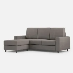 Divano 208x85cm design a tre posti con bracciolo moderno quadrato e pouf grigio DI17
