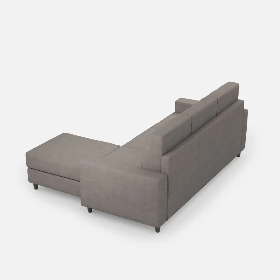 Divano 208x85cm design a tre posti con bracciolo moderno quadrato e pouf grigio DI17