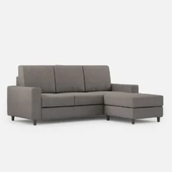 Divano 208x85cm design a tre posti con bracciolo moderno quadrato e pouf grigio DI17