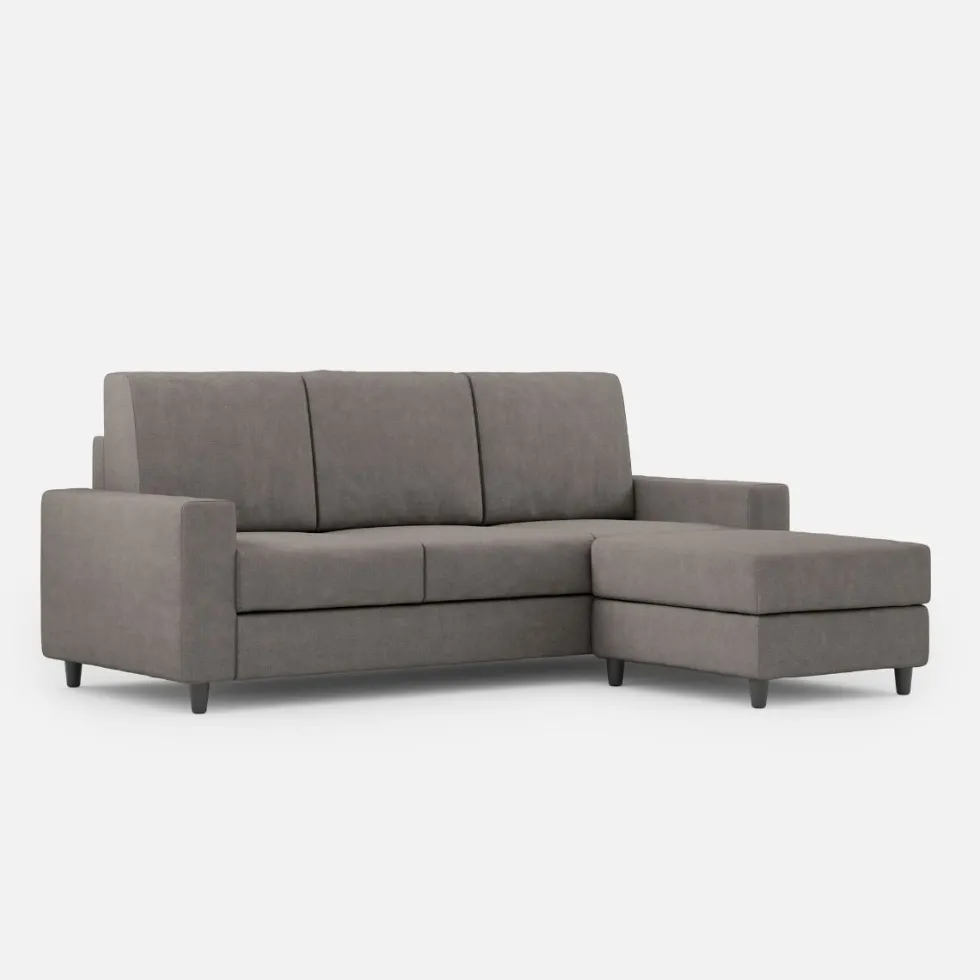 Divano 208x85cm design a tre posti con bracciolo moderno quadrato e pouf grigio DI17