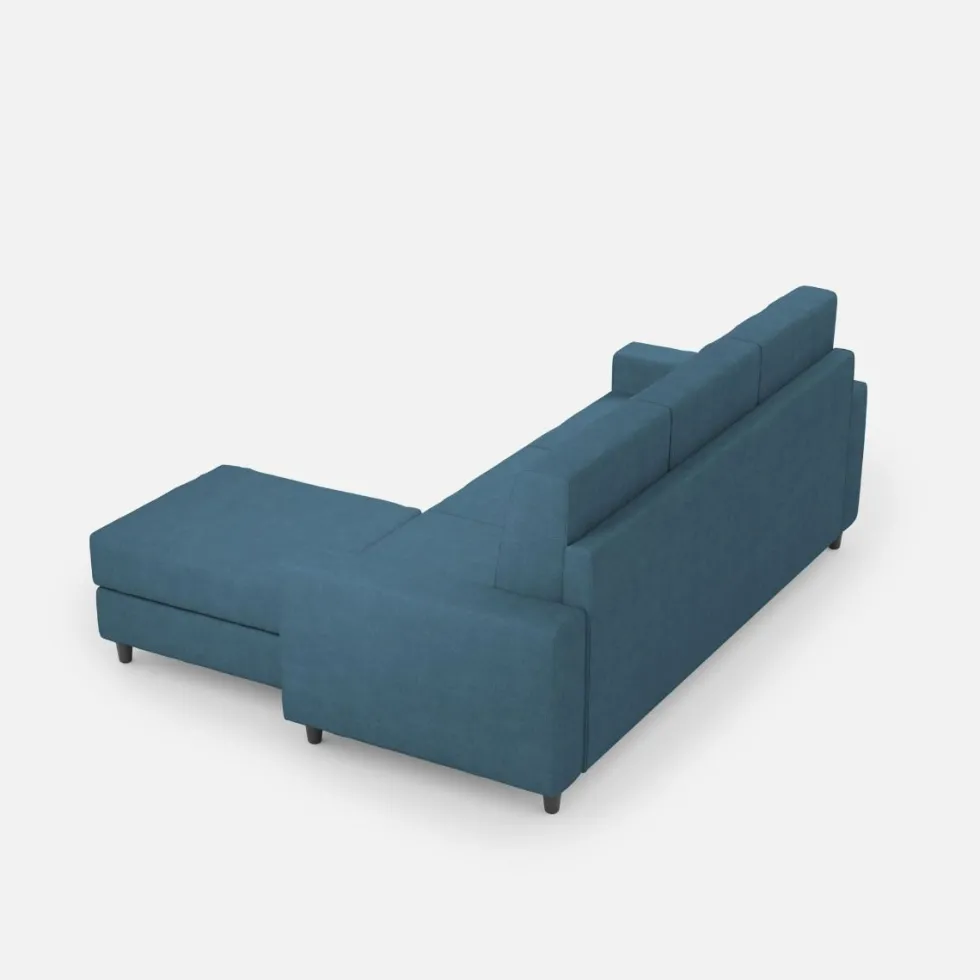 Divano 208x85cm design a tre posti con bracciolo moderno quadrato e pouf blu avio DI17