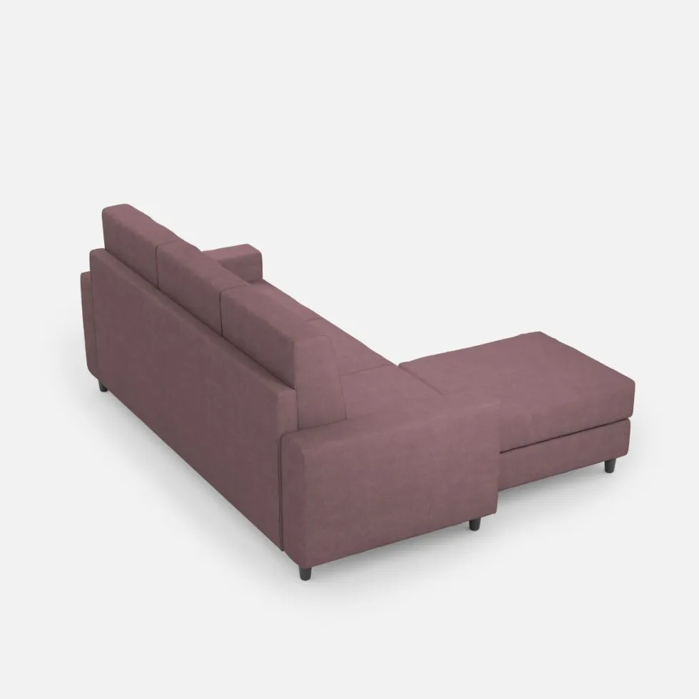 Divano 208x85cm design a tre posti con bracciolo moderno quadrato e pouf prugna DI17