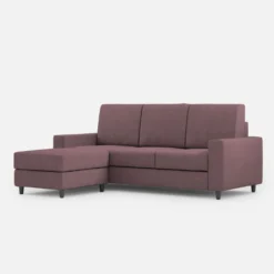 Divano 208x85cm design a tre posti con bracciolo moderno quadrato e pouf prugna DI17