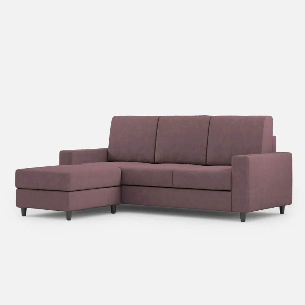 Divano 208x85cm design a tre posti con bracciolo moderno quadrato e pouf prugna DI17