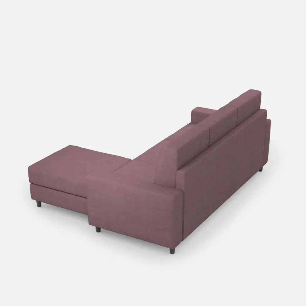 Divano 208x85cm design a tre posti con bracciolo moderno quadrato e pouf prugna DI17