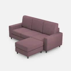 Divano 208x85cm design a tre posti con bracciolo moderno quadrato e pouf prugna DI17