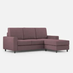Divano 208x85cm design a tre posti con bracciolo moderno quadrato e pouf prugna DI17