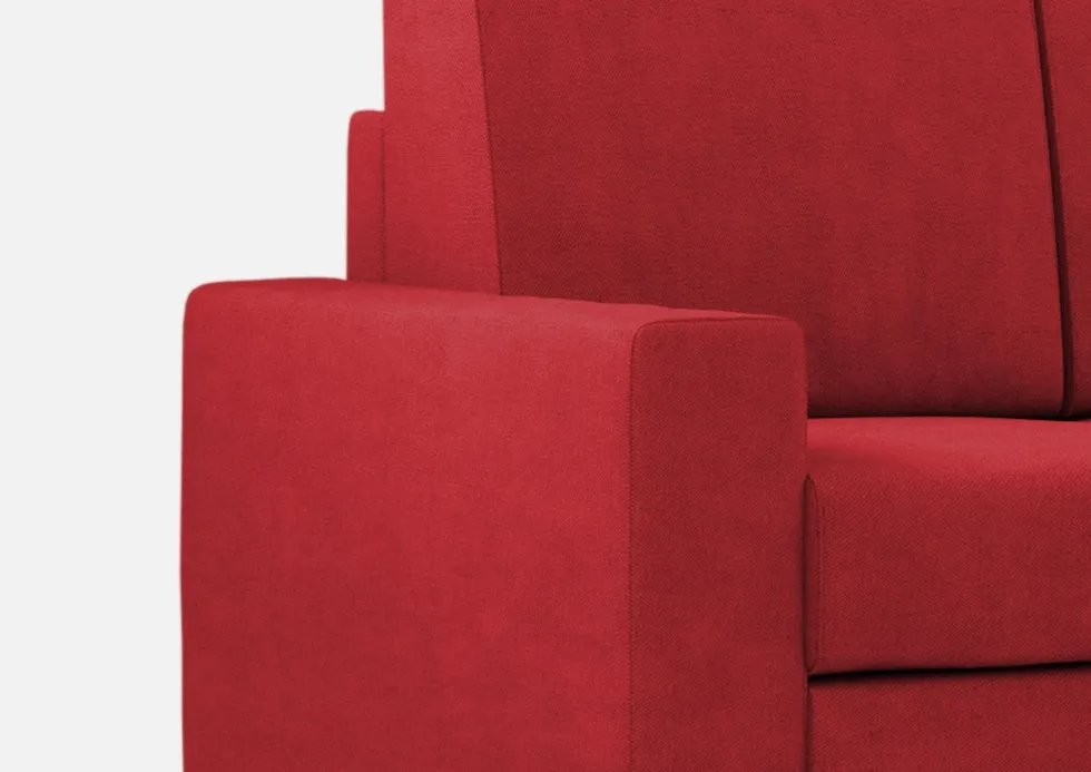Divano 208x85cm design a tre posti con bracciolo moderno quadrato e pouf rosso DI17