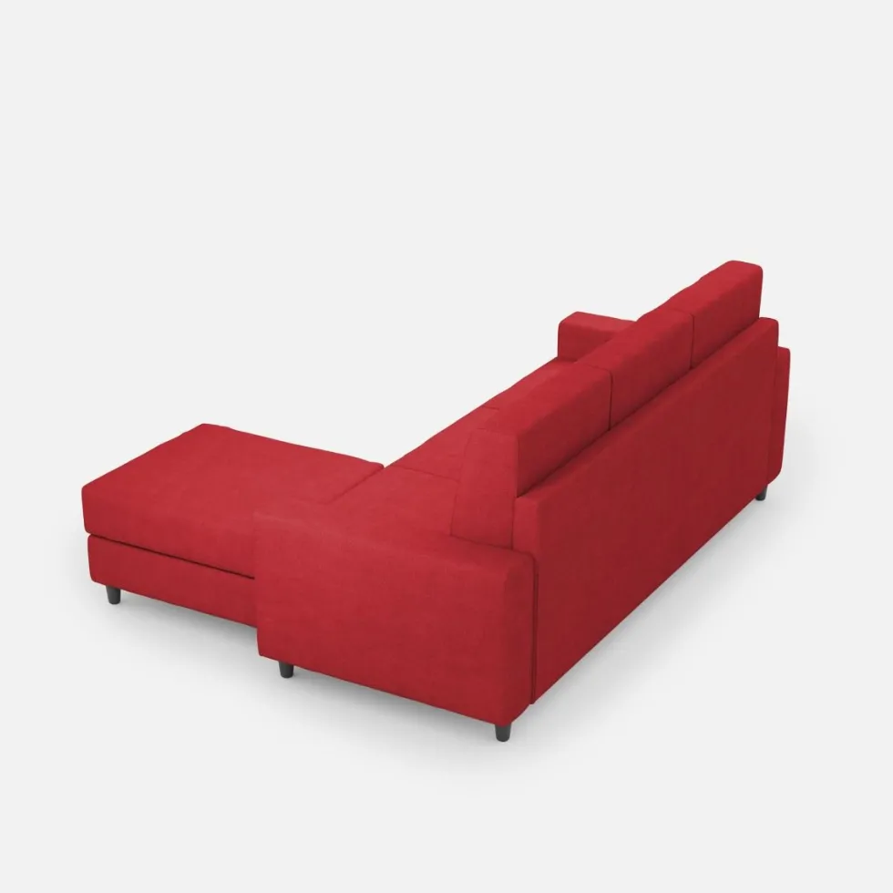 Divano 208x85cm design a tre posti con bracciolo moderno quadrato e pouf rosso DI17