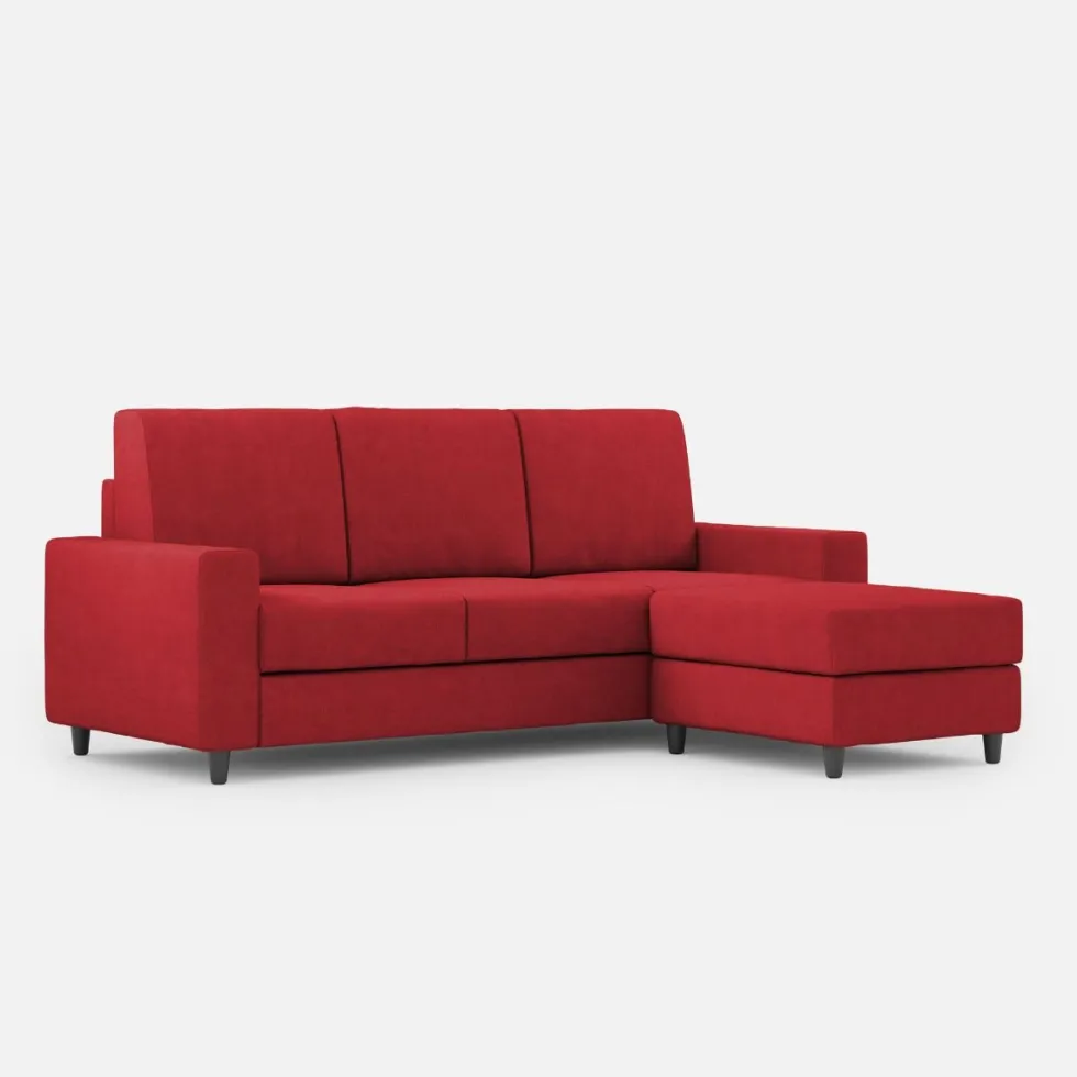 Divano 208x85cm design a tre posti con bracciolo moderno quadrato e pouf rosso DI17