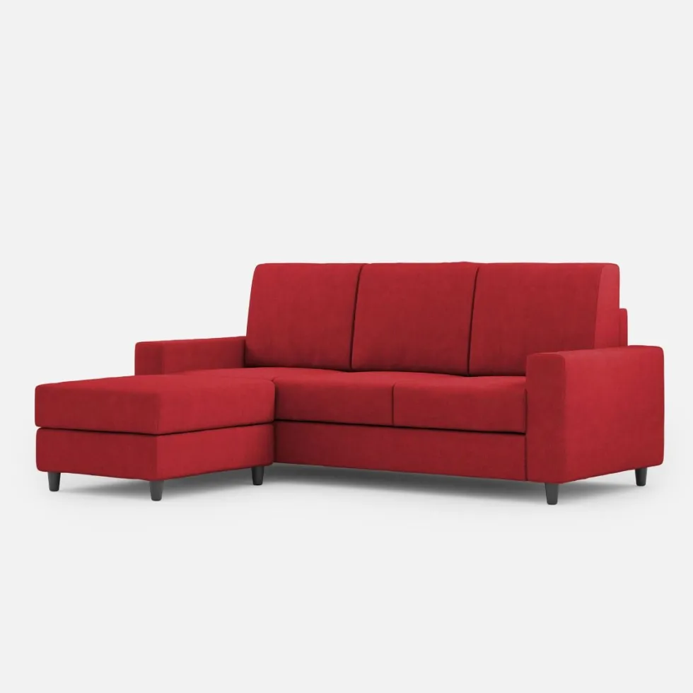 Divano 208x85cm design a tre posti con bracciolo moderno quadrato e pouf rosso DI17