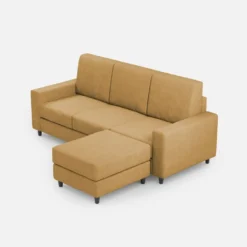 Divano 208x85cm design a tre posti con bracciolo moderno quadrato e pouf ocra DI17