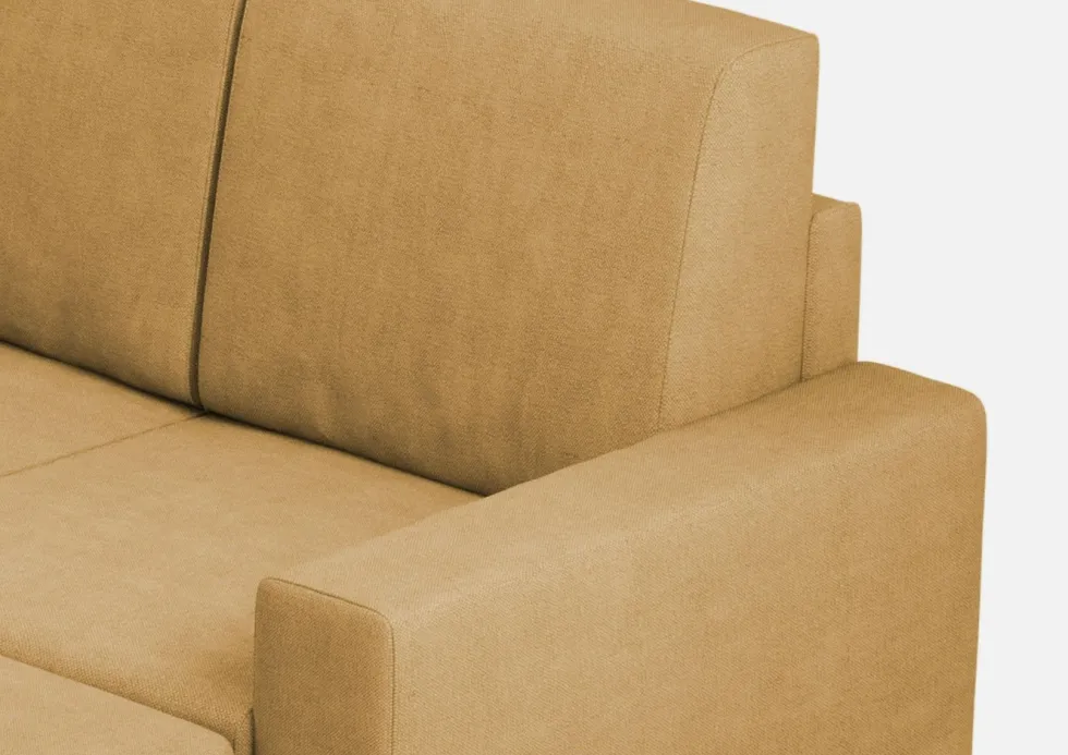 Divano 208x85cm design a tre posti con bracciolo moderno quadrato e pouf ocra DI17