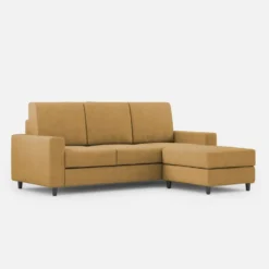 Divano 208x85cm design a tre posti con bracciolo moderno quadrato e pouf ocra DI17