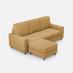 Divano 208x85cm design a tre posti con bracciolo moderno quadrato e pouf ocra DI17