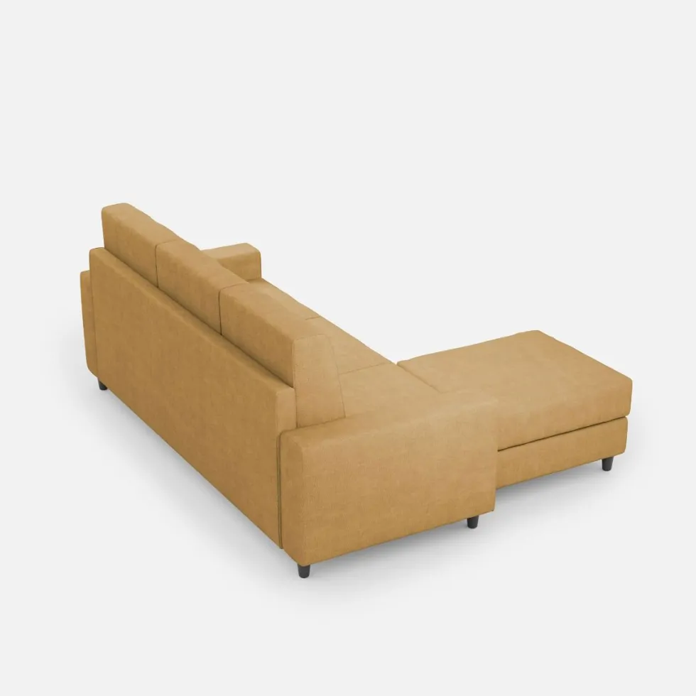 Divano 208x85cm design a tre posti con bracciolo moderno quadrato e pouf ocra DI17