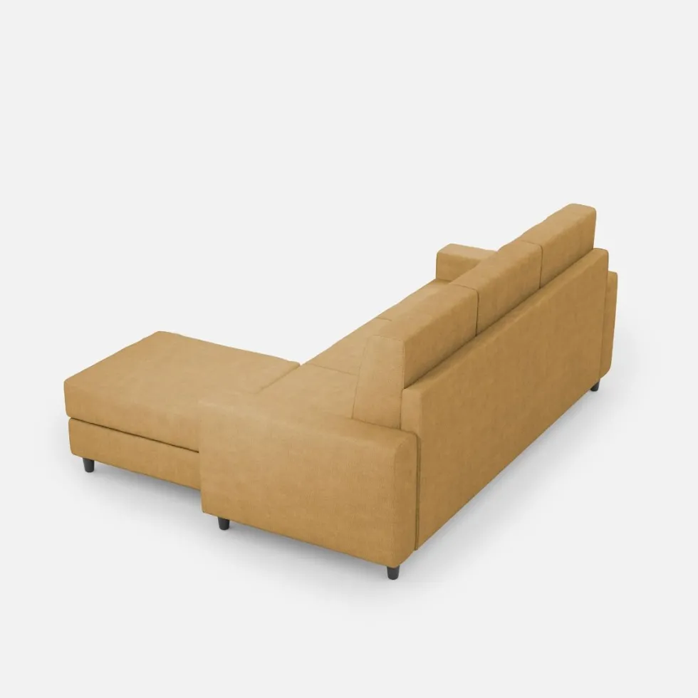 Divano 208x85cm design a tre posti con bracciolo moderno quadrato e pouf ocra DI17