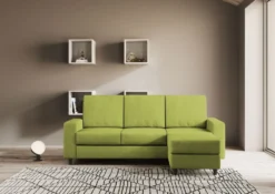 Divano 208x85cm design a tre posti con bracciolo moderno quadrato e pouf verde DI17
