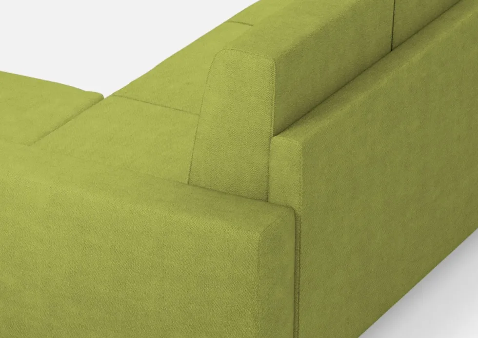 Divano 208x85cm design a tre posti con bracciolo moderno quadrato e pouf verde DI17