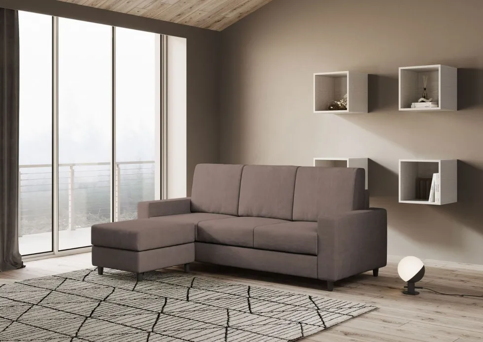 Divano 208x85cm design a tre posti con bracciolo moderno quadrato e pouf talpa DI17