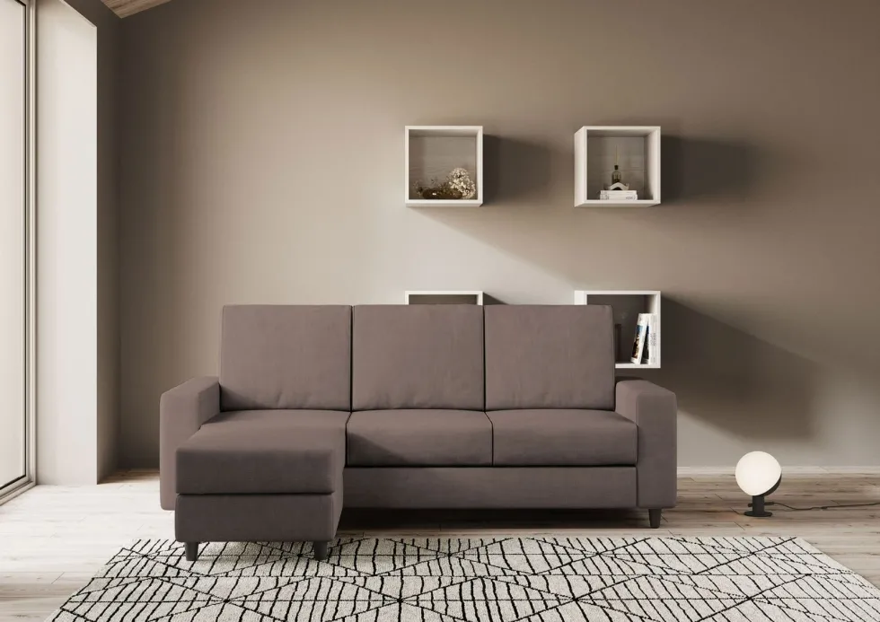 Divano 208x85cm design a tre posti con bracciolo moderno quadrato e pouf talpa DI17