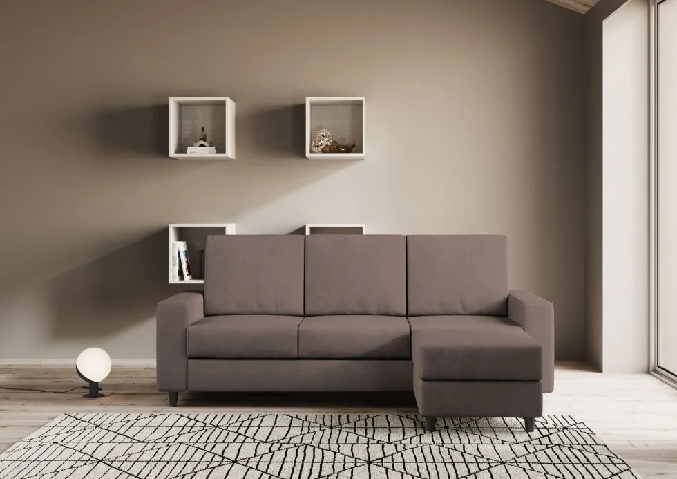 Divano 208x85cm design a tre posti con bracciolo moderno quadrato e pouf talpa DI17