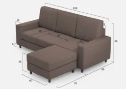 Divano 208x85cm design a tre posti con bracciolo moderno quadrato e pouf talpa DI17