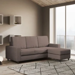 Divano 208x85cm design a tre posti con bracciolo moderno quadrato e pouf talpa DI17