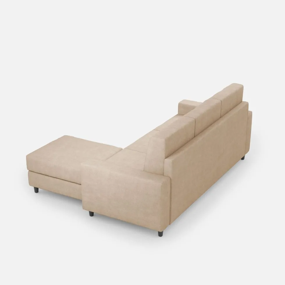 Divano 208x85cm design a tre posti con bracciolo moderno quadrato e pouf beige DI17