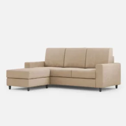 Divano 208x85cm design a tre posti con bracciolo moderno quadrato e pouf beige DI17