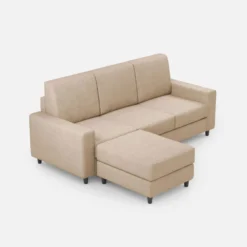 Divano 208x85cm design a tre posti con bracciolo moderno quadrato e pouf beige DI17