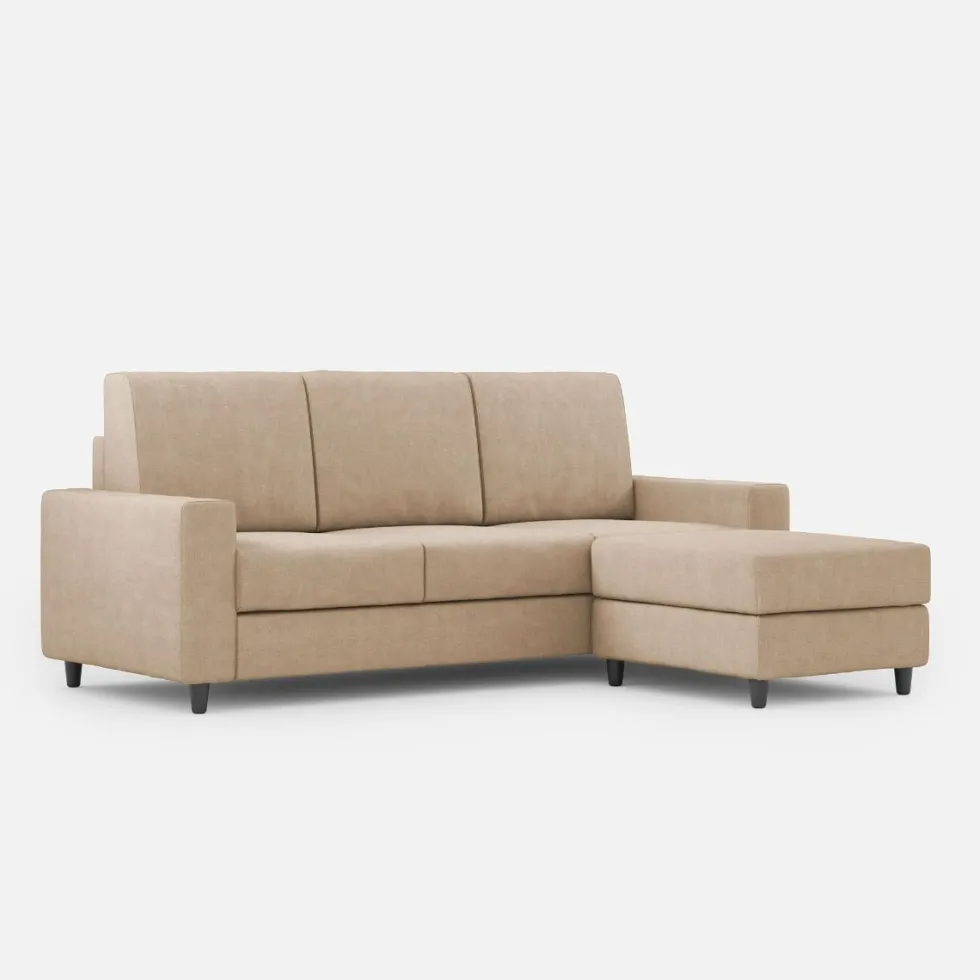 Divano 208x85cm design a tre posti con bracciolo moderno quadrato e pouf beige DI17