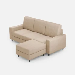 Divano 208x85cm design a tre posti con bracciolo moderno quadrato e pouf beige DI17