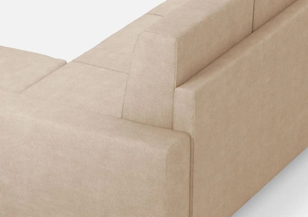 Divano 208x85cm design a tre posti con bracciolo moderno quadrato e pouf beige DI17